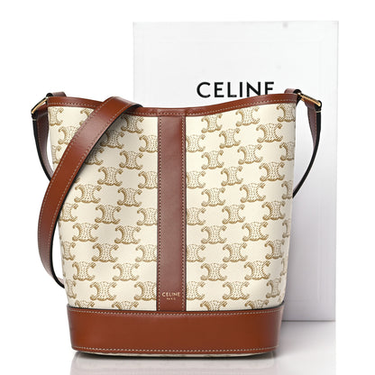 Celine Triomphe Canvas Calfskin Small Bucket Bag White 10 of 10