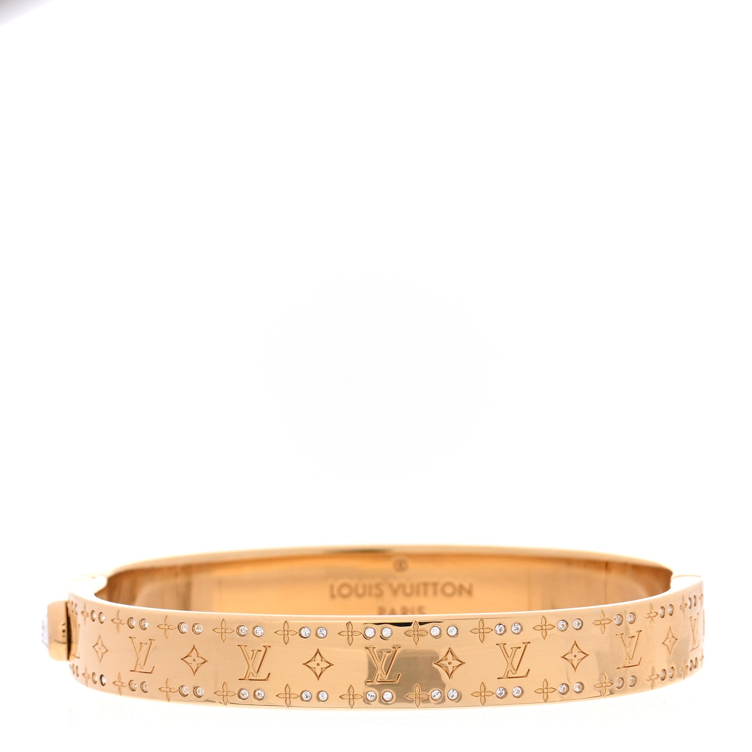Louis Vuitton Brass Crystal Monogram Nanogram Strass Cuff M Gold 1 of 5