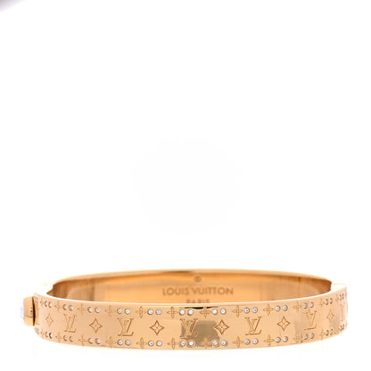 Louis Vuitton Brass Crystal Monogram Nanogram Strass Cuff M Gold 1 of 5