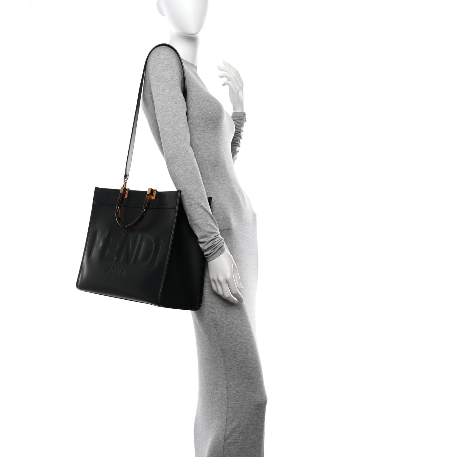 Vitello King Plexiglass Medium Fendi Sunshine Shopper Tote Black