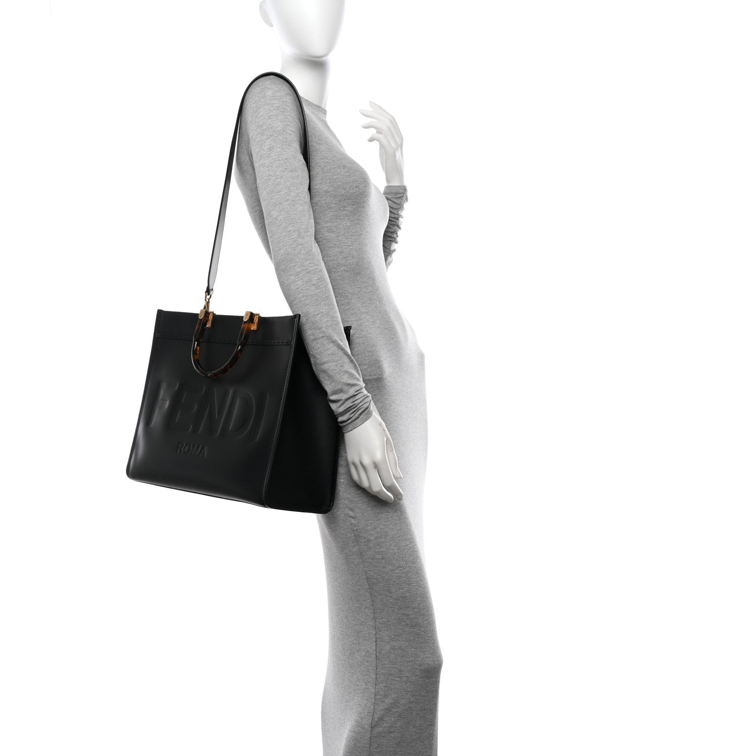 Fendi Vitello King Plexiglass Medium Fendi Sunshine Shopper Tote Black 2 of 12
