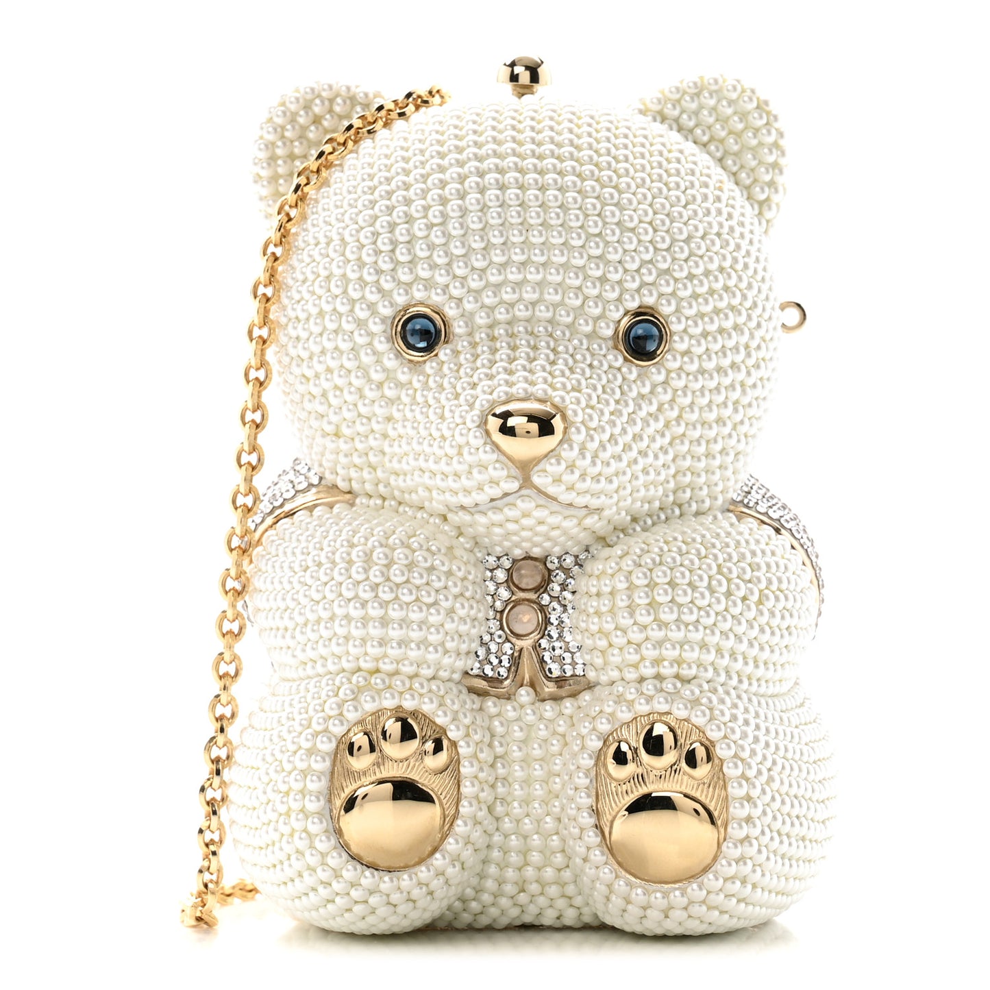 Pearl Crystal Sweetheart Bear Minaudiere Clutch White