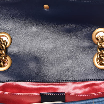 Gucci Denim Matelasse Pearl Studded Mini GG Marmont Shoulder Bag Blue 8 of 8