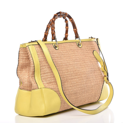 Gucci Calfskin Straw Large Bamboo Shopper Tote Citrus 3 of 13