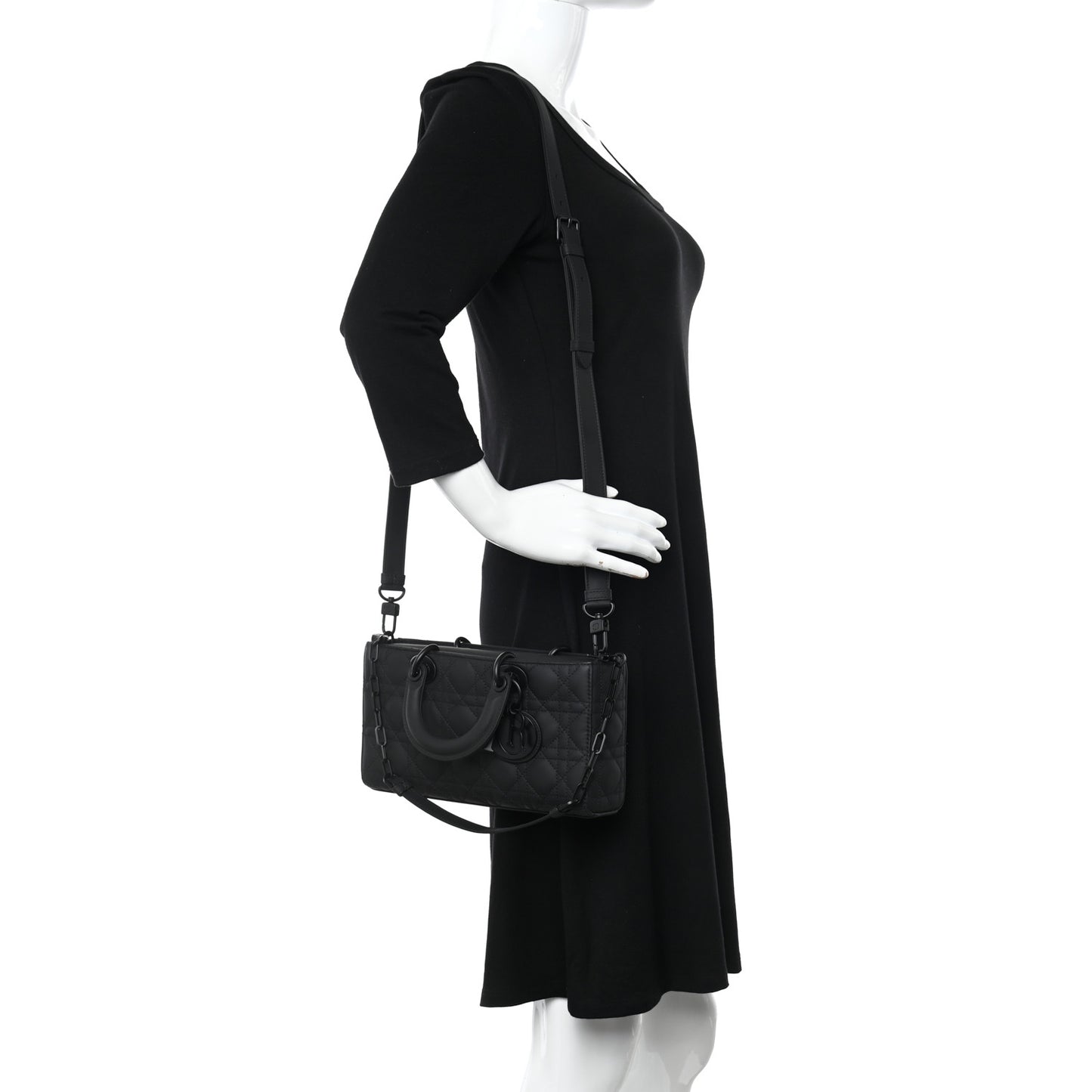 Ultra Matte Calfskin Cannage Medium Lady D-Joy Black