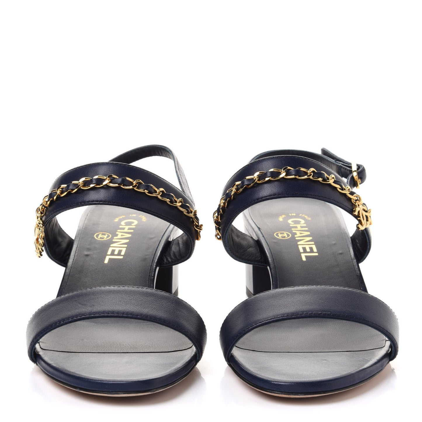 Lambskin Chain Clover Sandals 39 Navy