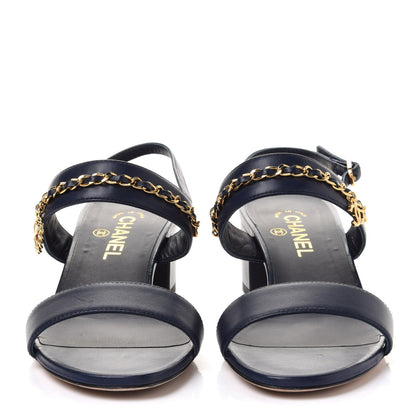 Chanel Lambskin Chain Clover Sandals 39 Navy 2 of 10