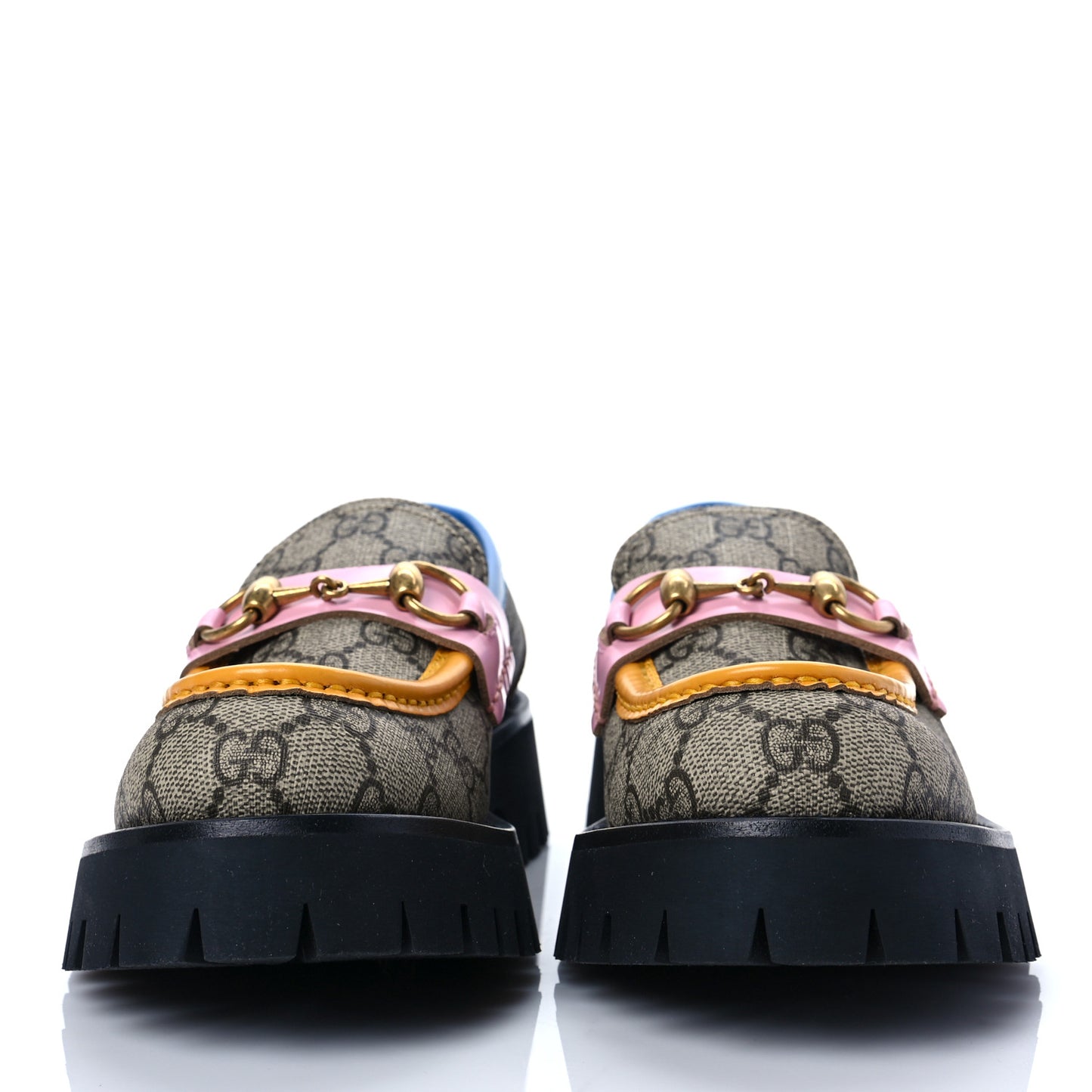 GG Supreme Monogram Cordovan Lux Womens Harald Horsebit 25mm Platform Loafers 36 Beige Sugar Pink Crop Shine Purple Marine