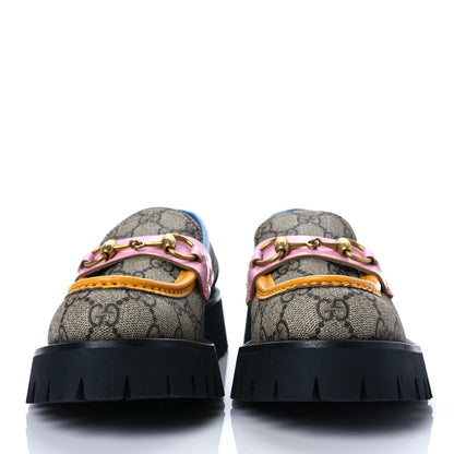 Gucci GG Supreme Monogram Cordovan Lux Womens Harald Horsebit 25mm Platform Loafers 36 Beige Sugar Pink Crop Shine Purple Marine 2 of 7