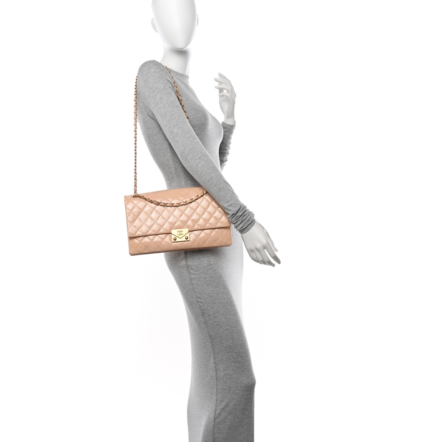 Chanel Patent Goatskin Quilted 3 Pocket Accordion Flap Light Beige 2 of 13