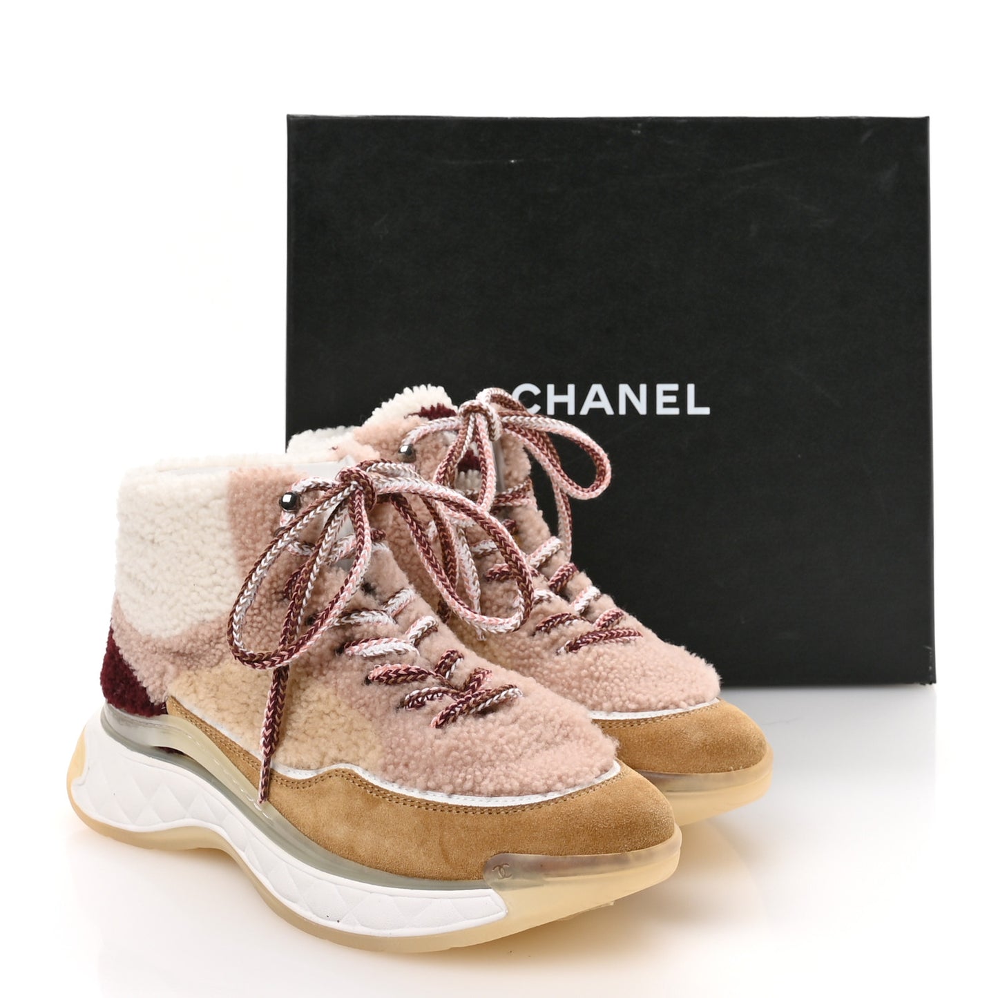 Shearling Suede CC High Top Sneakers 40 White Pink