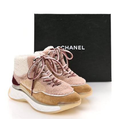 Chanel Shearling Suede CC High Top Sneakers 40 White Pink 8 of 8