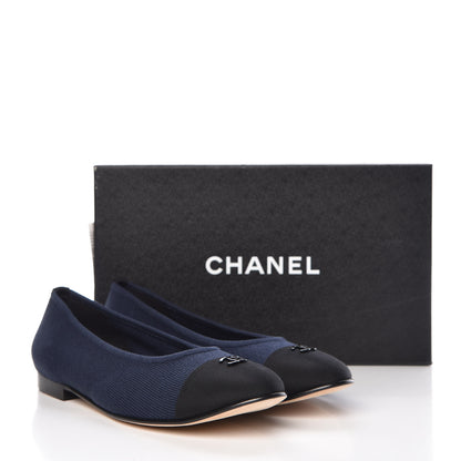 Chanel Fabric Grosgrain Cap Toe Ballerina Flats 40 Navy Black 8 of 8