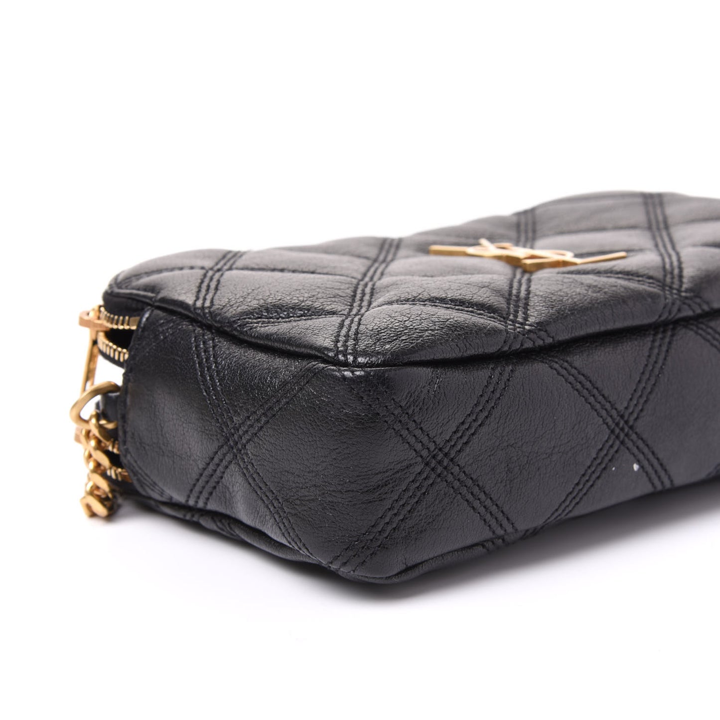 Grained Lambskin Quilted Mini Becky Double Zip Bag Black