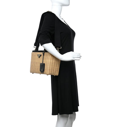 Prada Wicker Canvas Tote Naturale Black 2 of 8