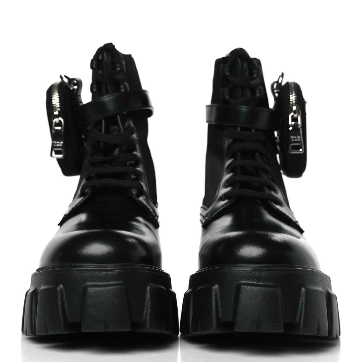 Prada Spazzolato Rois Nylon Metal Triangle Logo Monolith Pouch Pocket 55mm Boots 39 Black 2 of 7