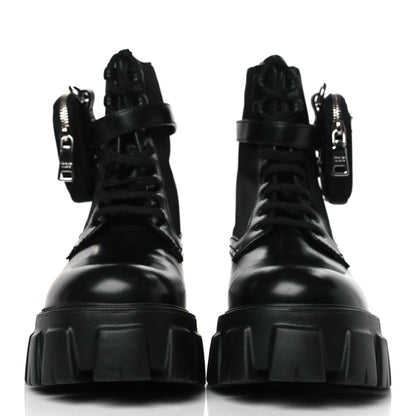 Prada Spazzolato Rois Nylon Metal Triangle Logo Monolith Pouch Pocket 55mm Boots 39 Black 2 of 7