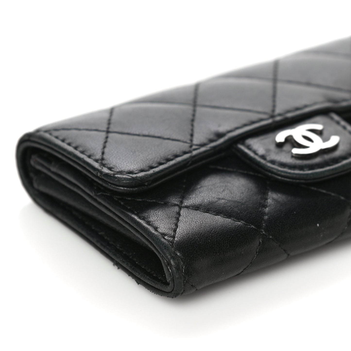 Lambskin Quilted Flap Card Holder Black