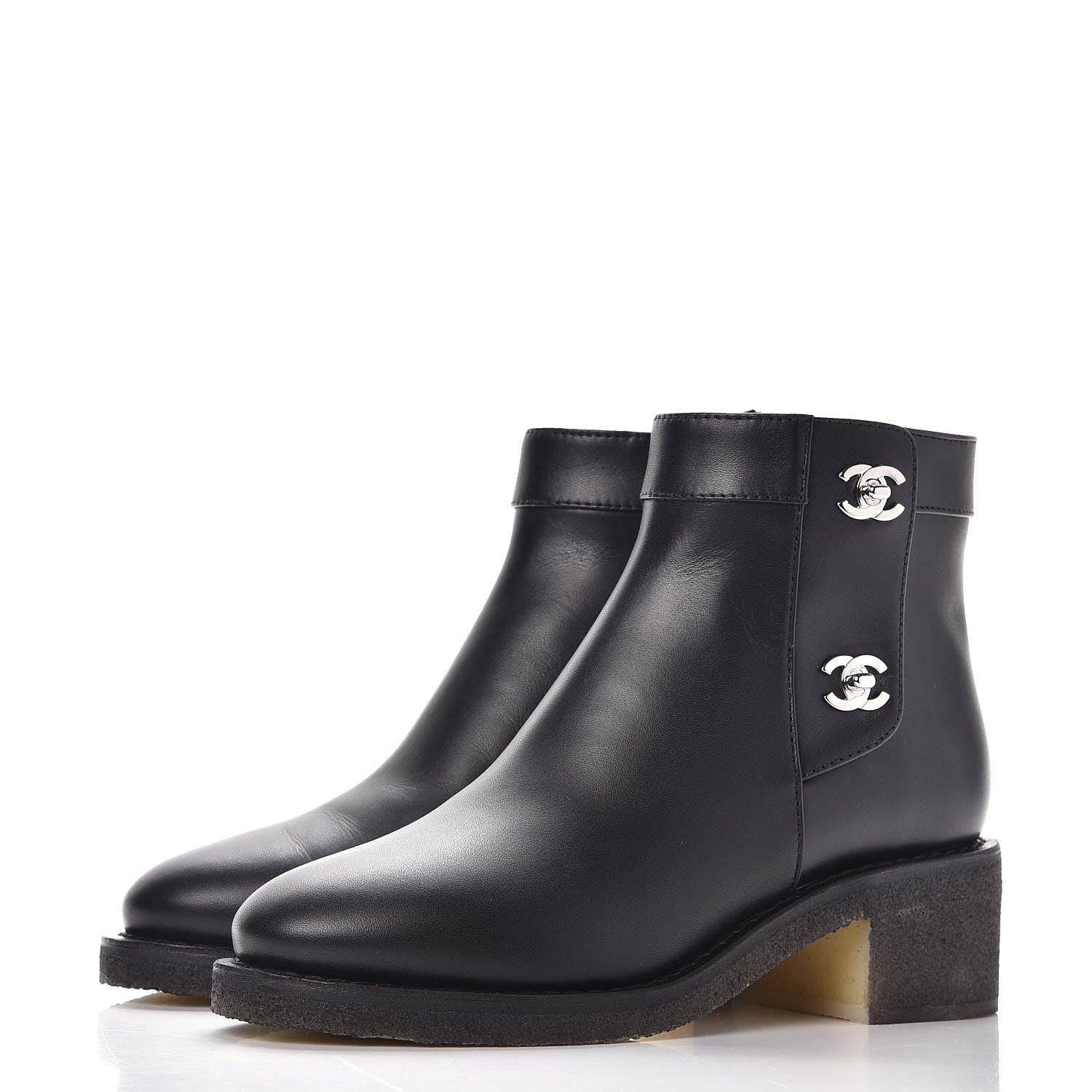 Chanel Calfskin CC Turnlock Ankle Boots 36.5 Black 3 of 9