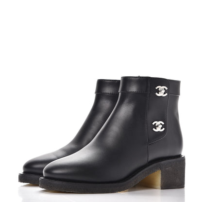 Chanel Calfskin CC Turnlock Ankle Boots 36.5 Black 3 of 9