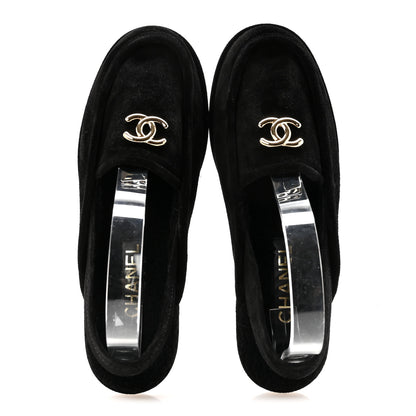Chanel Suede Calfskin CC Slingback Loafers 39 Black 2 of 9