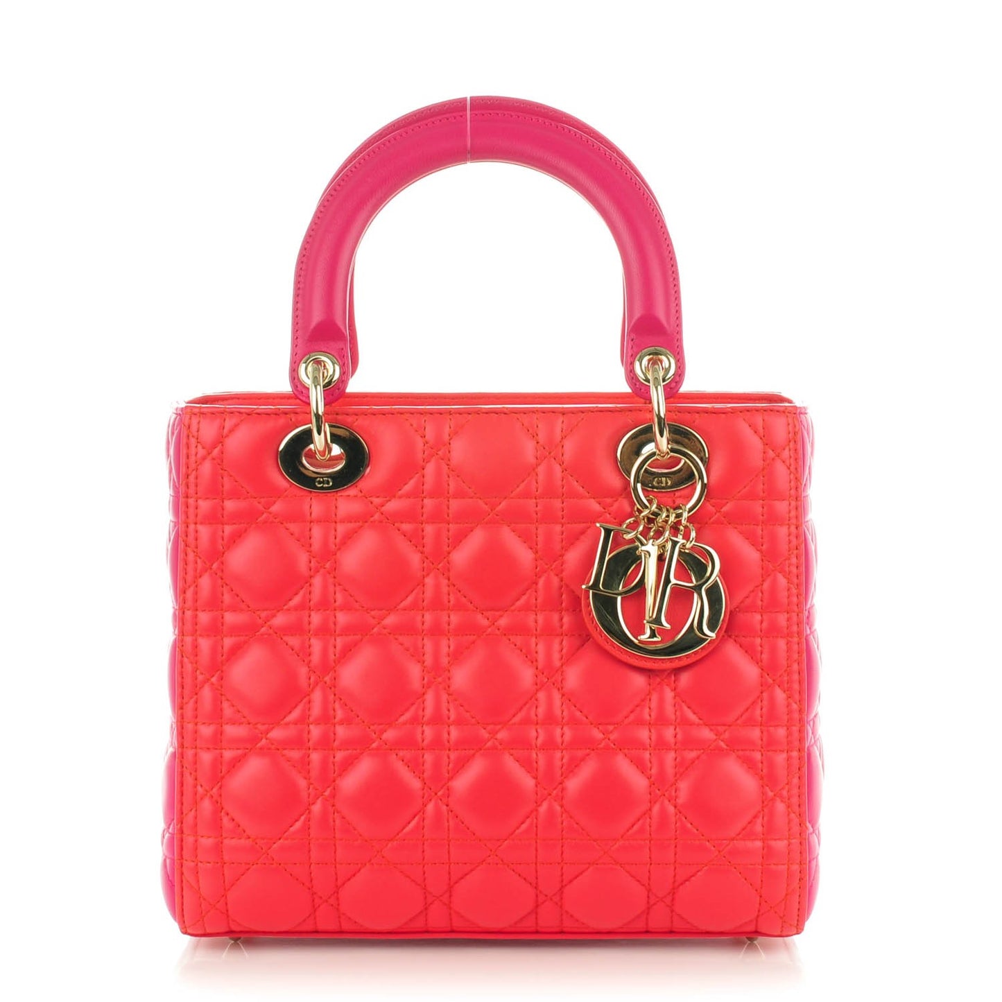 Lambskin Cannage Medium Bi-Color Lady Dior Red Pink