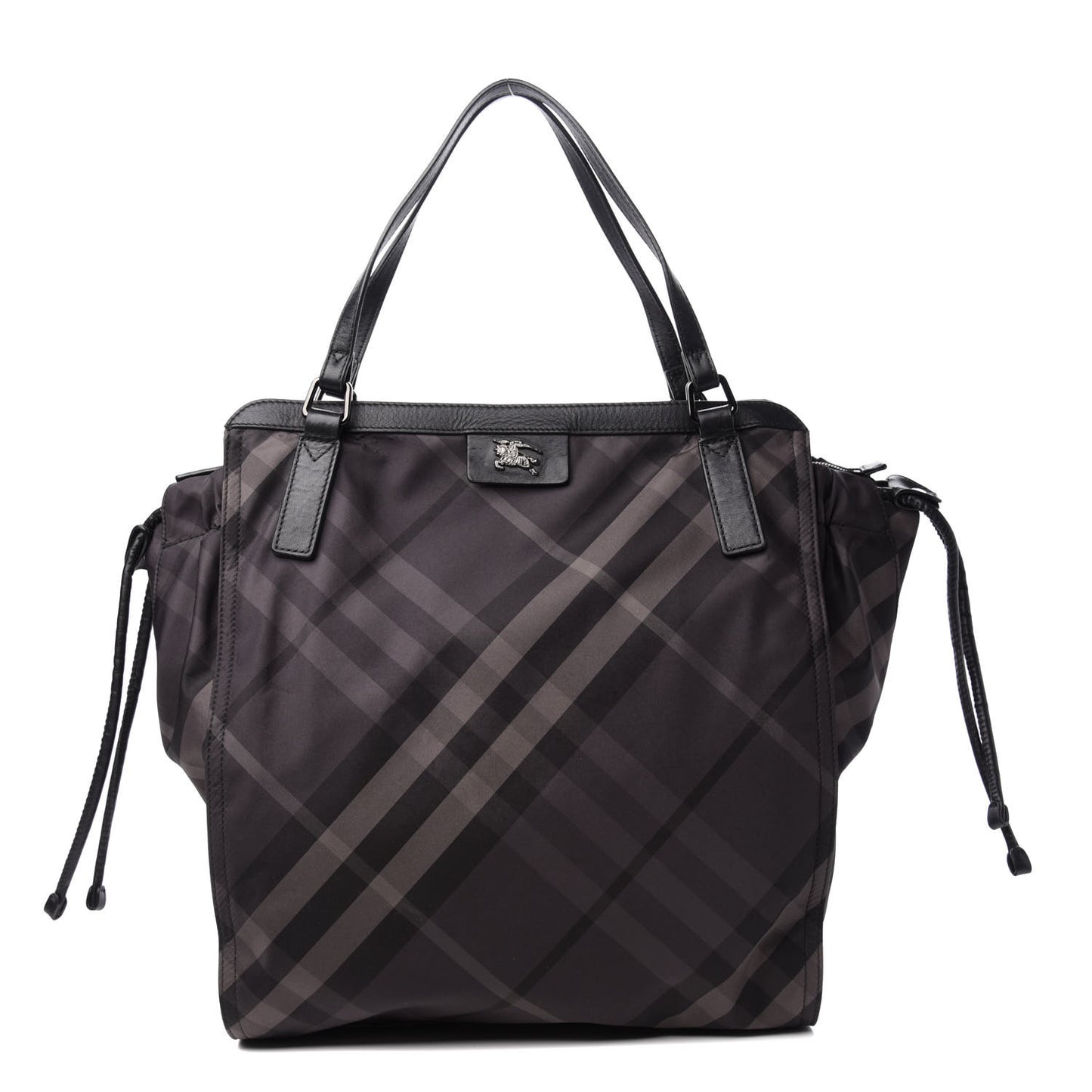 Nylon Check Small Buckleigh Packable Tote Charcoal