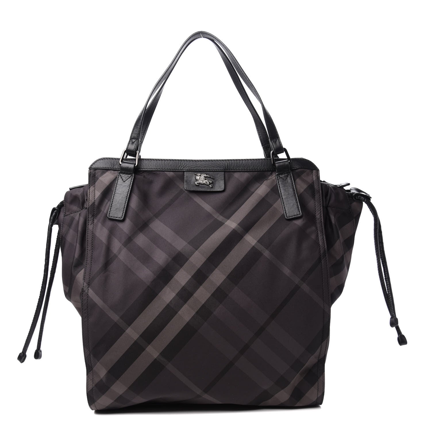 Burberry Nylon Check Small Buckleigh Packable Tote Charcoal 1 of 13