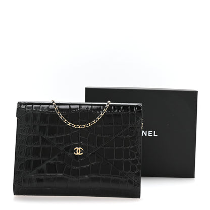 Chanel Calfskin Crocodile Embossed Croc Illusion Clutch With Chain Black 20 of 21