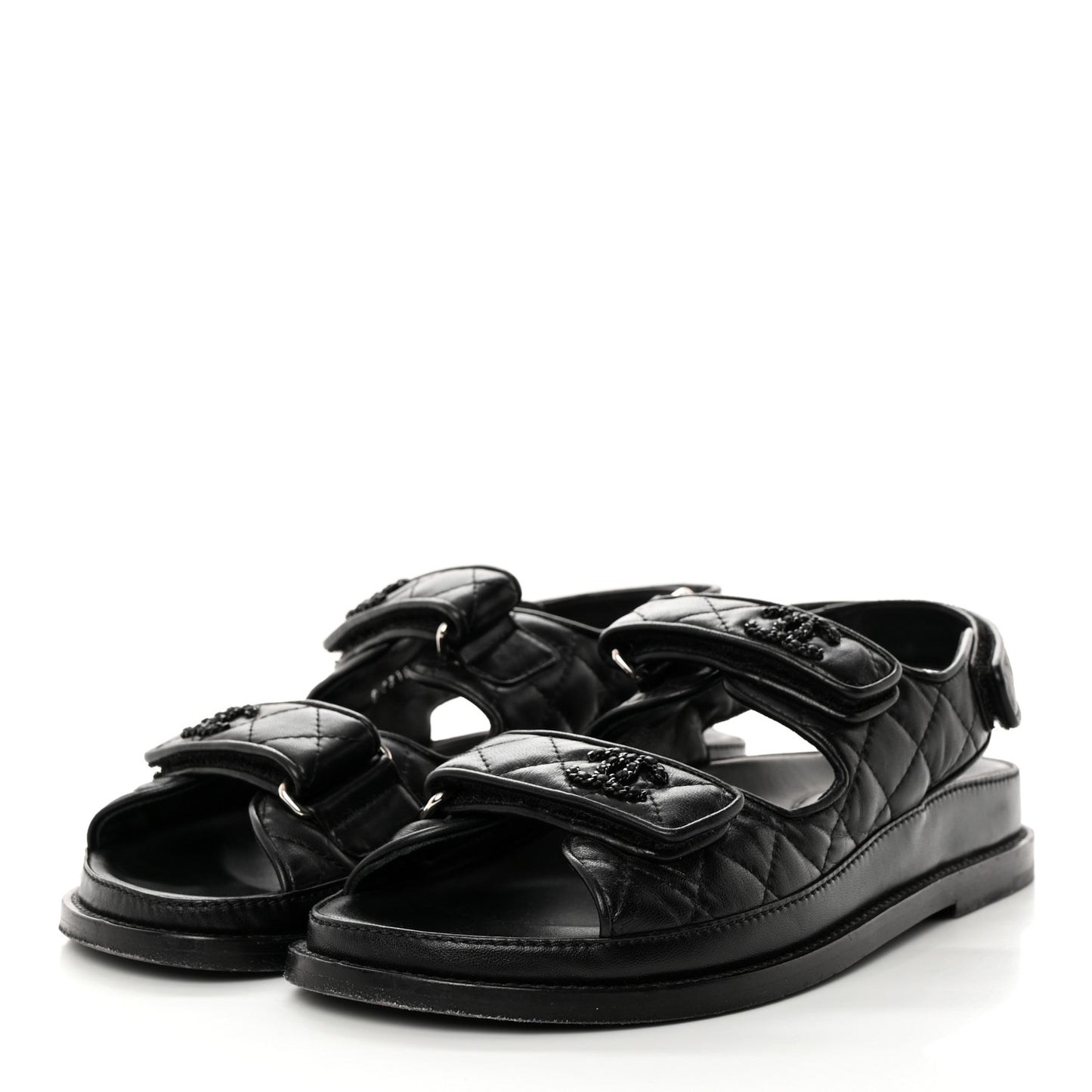 Lambskin Quilted Velcro Dad Sandals 37 So Black