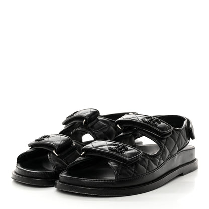 Chanel Lambskin Quilted Velcro Dad Sandals 37 So Black 3 of 9