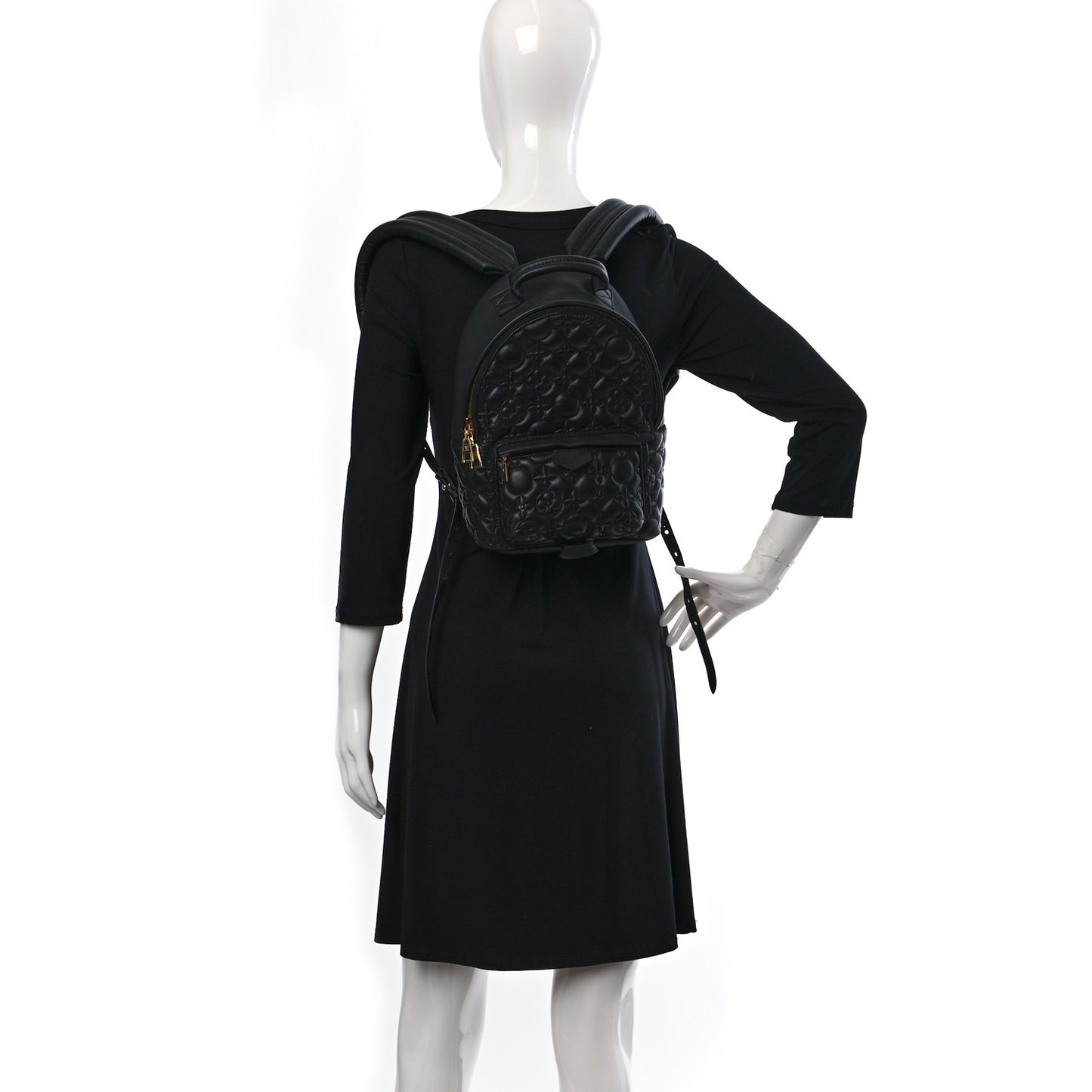 Lambskin Flower Quilted Palm Springs Backpack PM Black