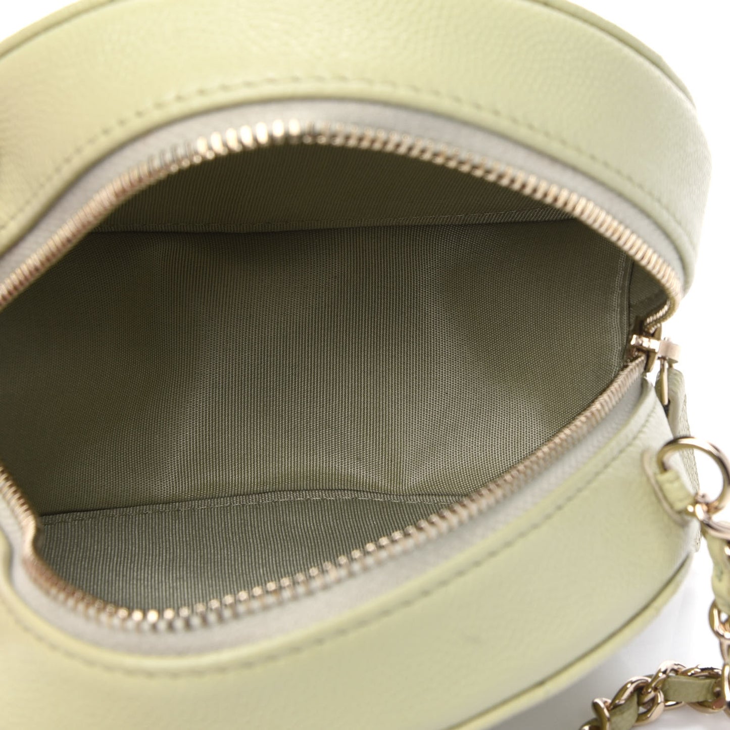 Caviar Quilted French New Wave Round Clutch With Chain Light Green