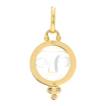 Temple St. Clair 18K Yellow Gold Diamond Rock Crystal 15mm Moonface Pendant 3 of 3