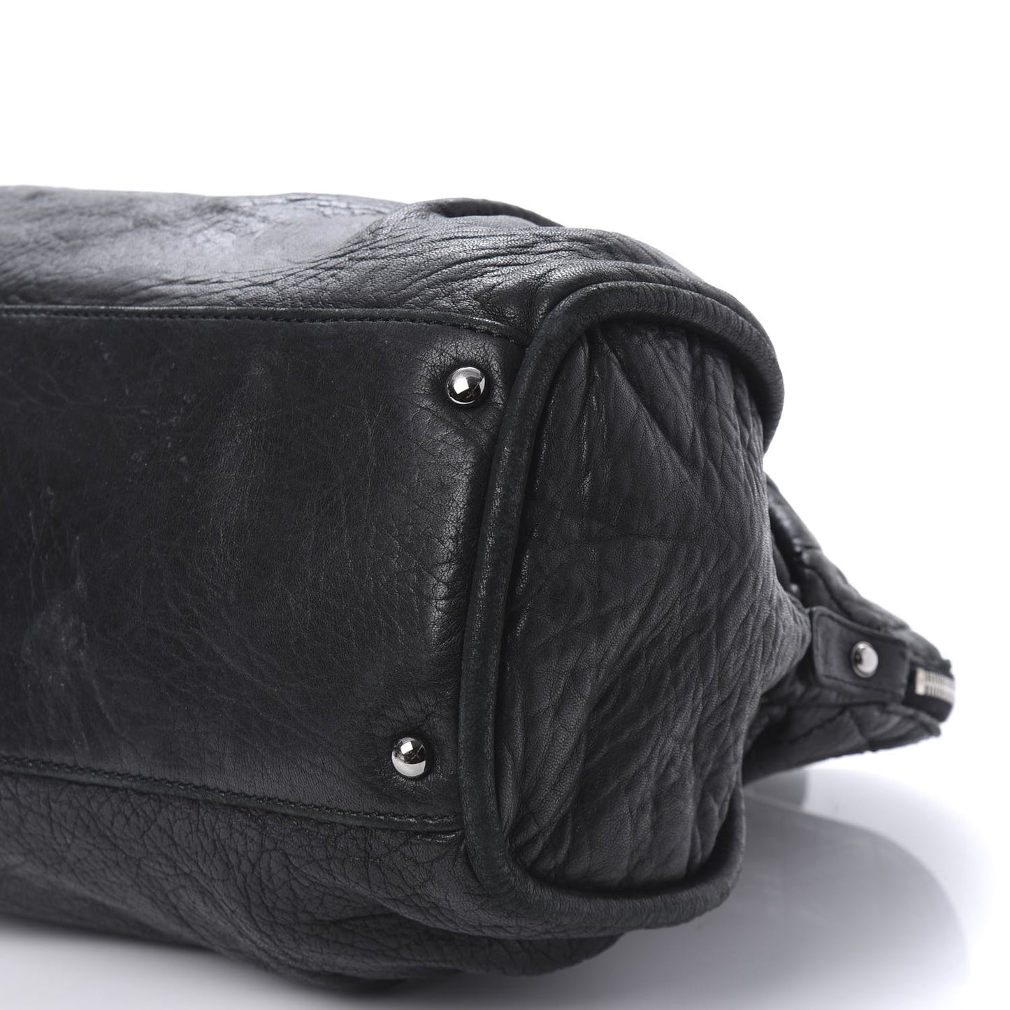 Distressed Lambskin Large Lady Braid Satchel Black