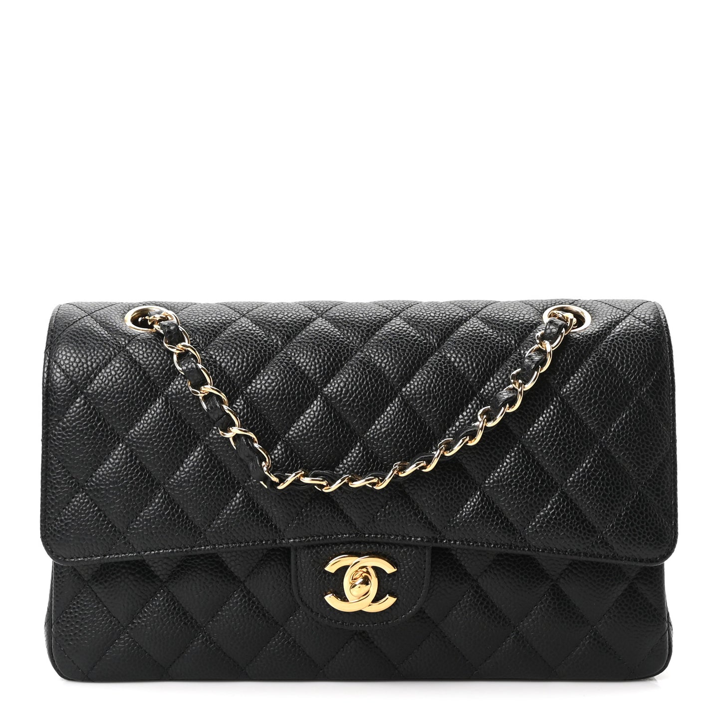 Caviar Quilted Medium Double Flap Black