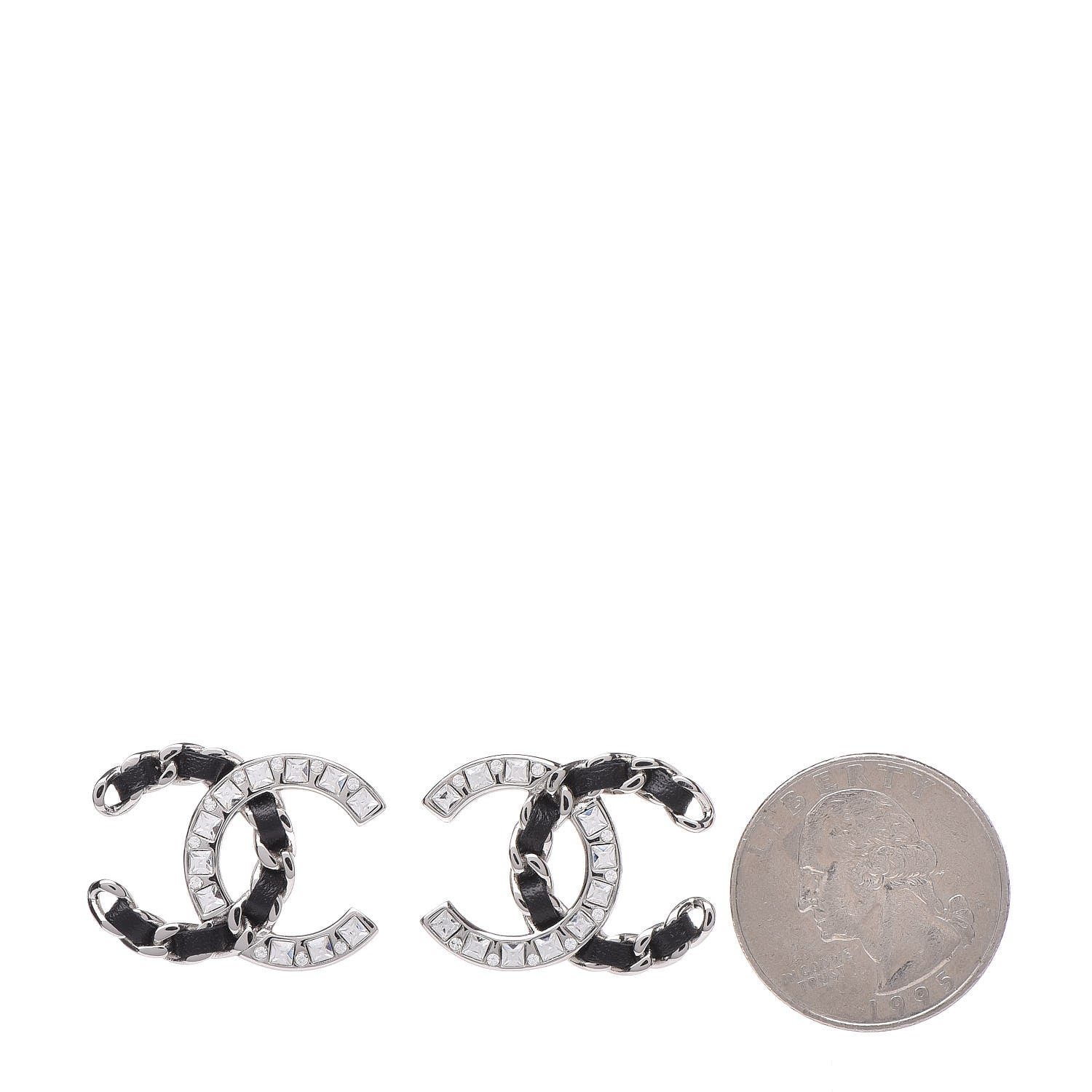 Chanel Crystal Baguette Lambskin Large CC Earrings Silver Black 2 of 5