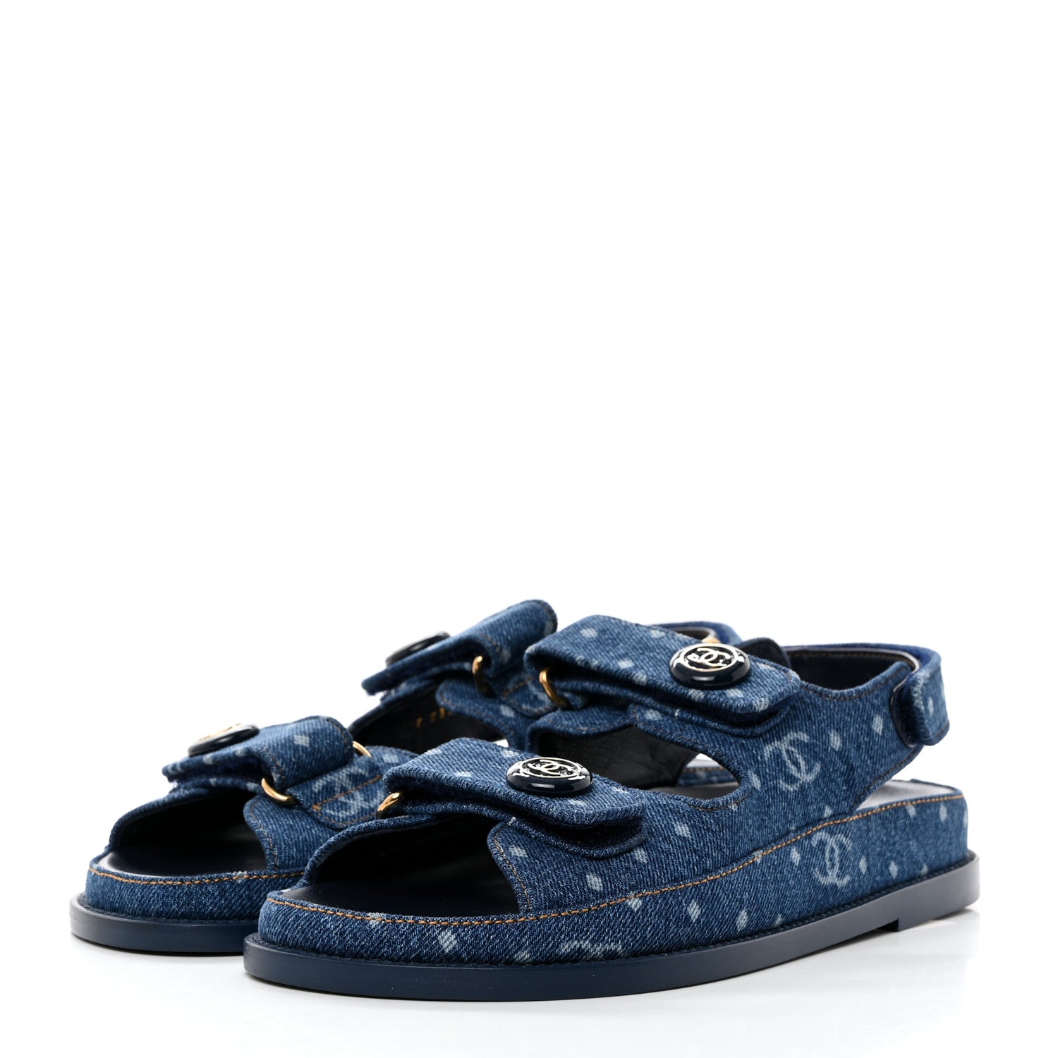 Chanel Denim CC Dad Sandals 37.5 Dark Blue 3 of 9