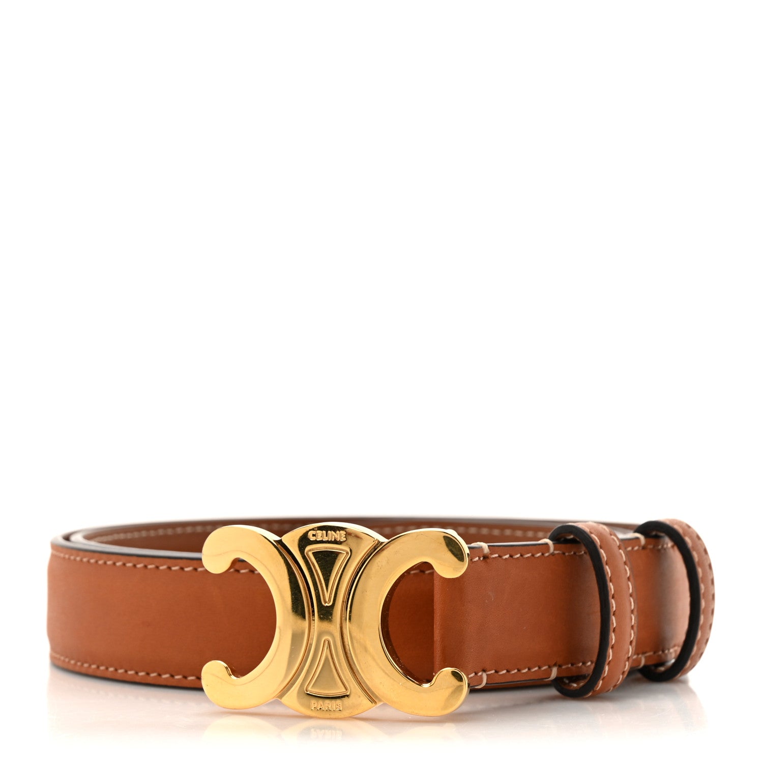 Celine Box Calfskin Small 18mm Triomphe Belt 80 32 Tan 1 of 6