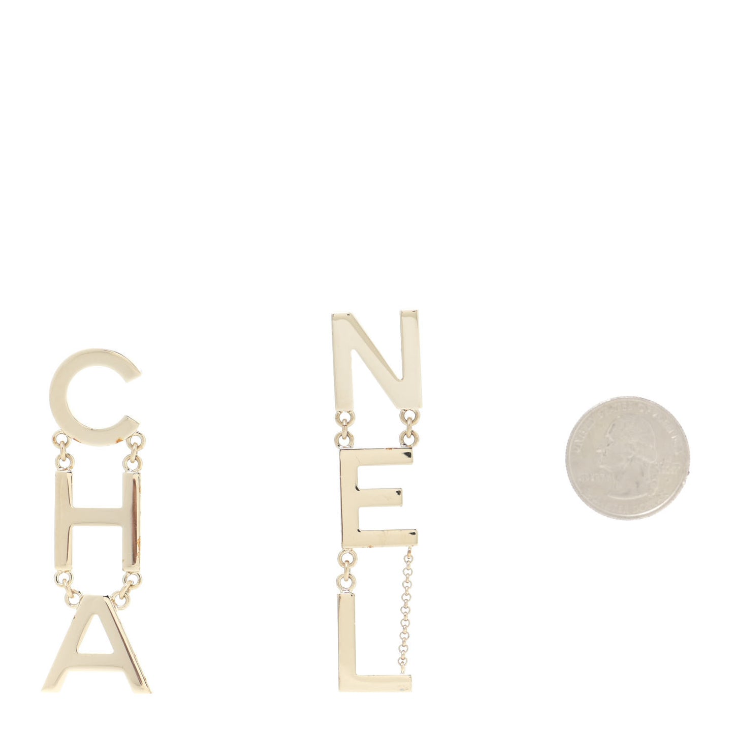 Metal Cha-Nel Logo Drop Earrings Gold