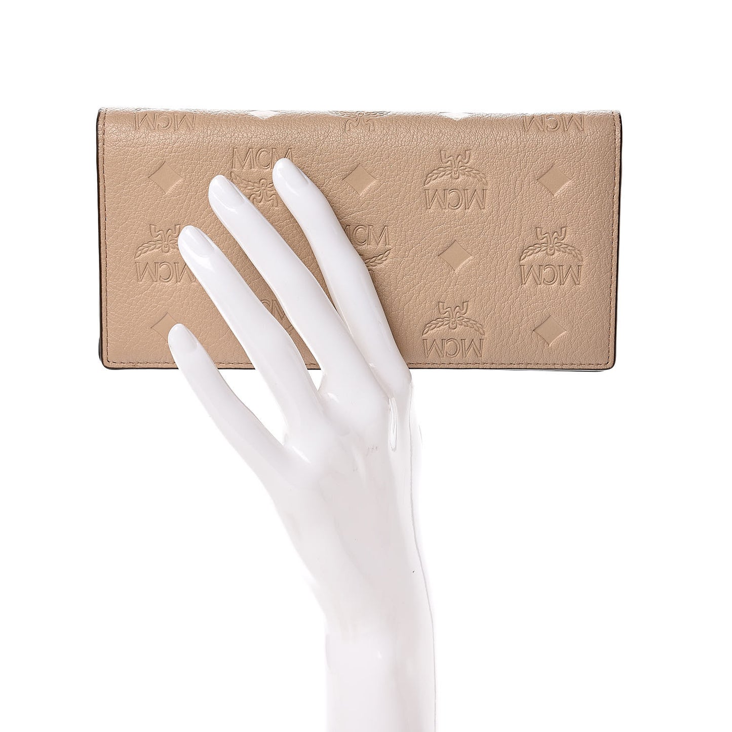 Calfskin Signature Monogram Klara Two Fold Wallet Beige