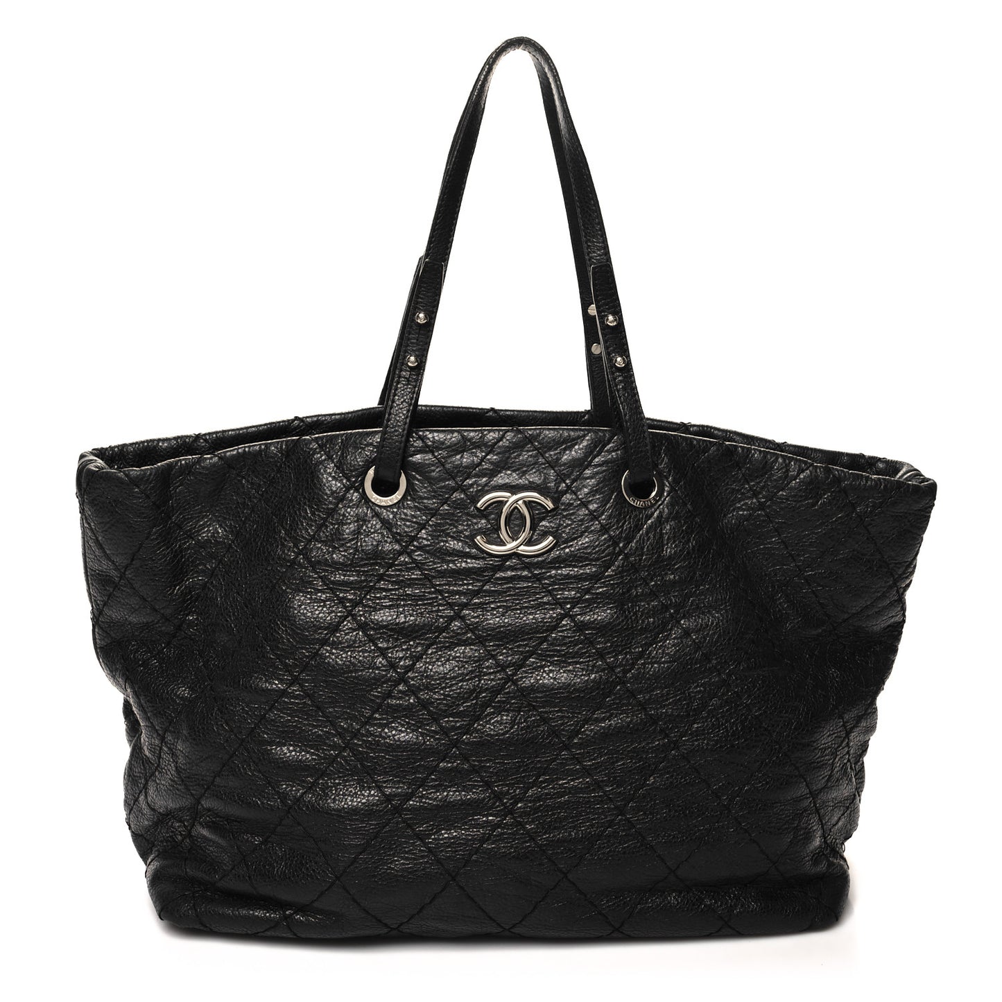 Glazed Calfskin Large On The Road Tote Black