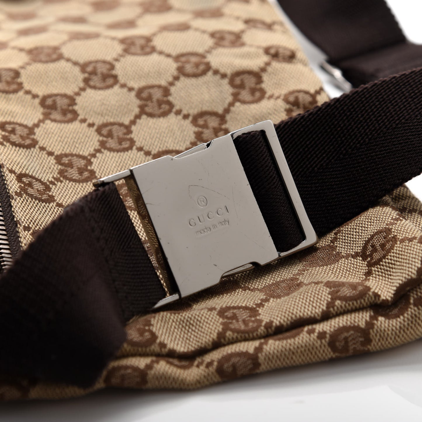 GG Monogram Double Pocket Belt Bag Dark Brown