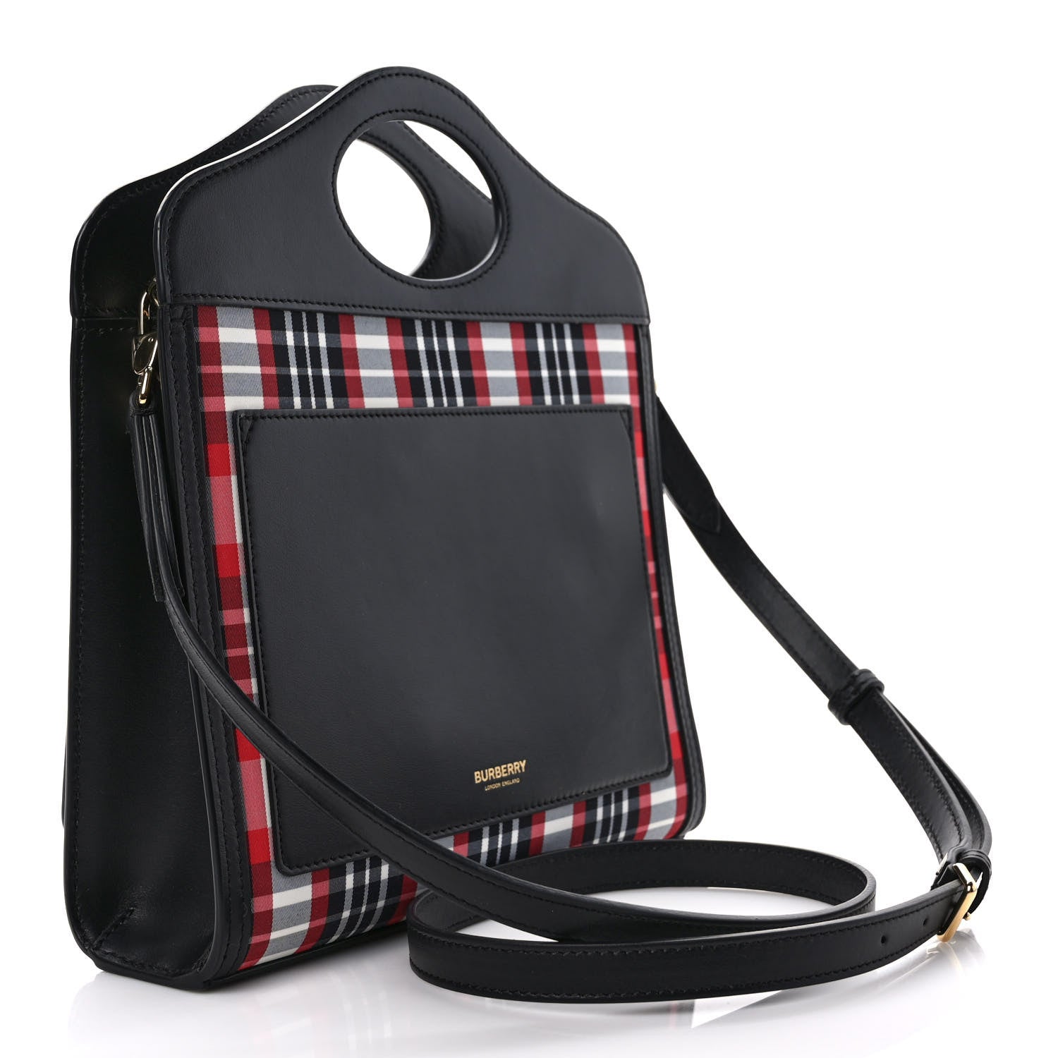Burberry Calfskin Nylon Tartan Mini Pocket Bag Bright Red 3 of 8