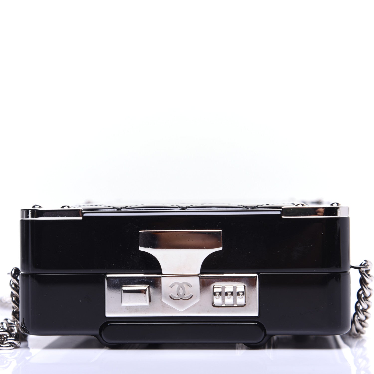 Chanel Plexiglass Patent Quilted Minaudiere Clutch Black 11 of 13