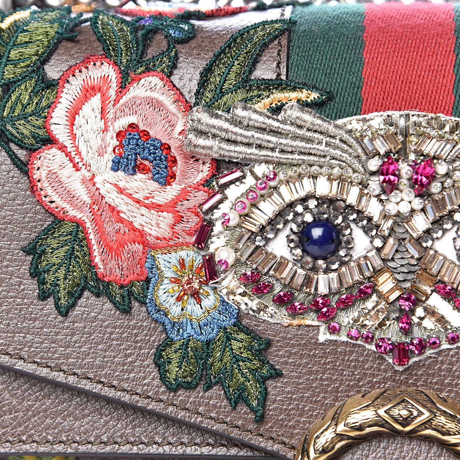 Gucci Calfskin Web Owl Embroidered Medium Dionysus Shoulder Bag New Acero Multicolor 10 of 13