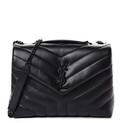 Saint Laurent Calfskin Y Quilted Monogram Small Loulou Chain Satchel Black 1 of 9