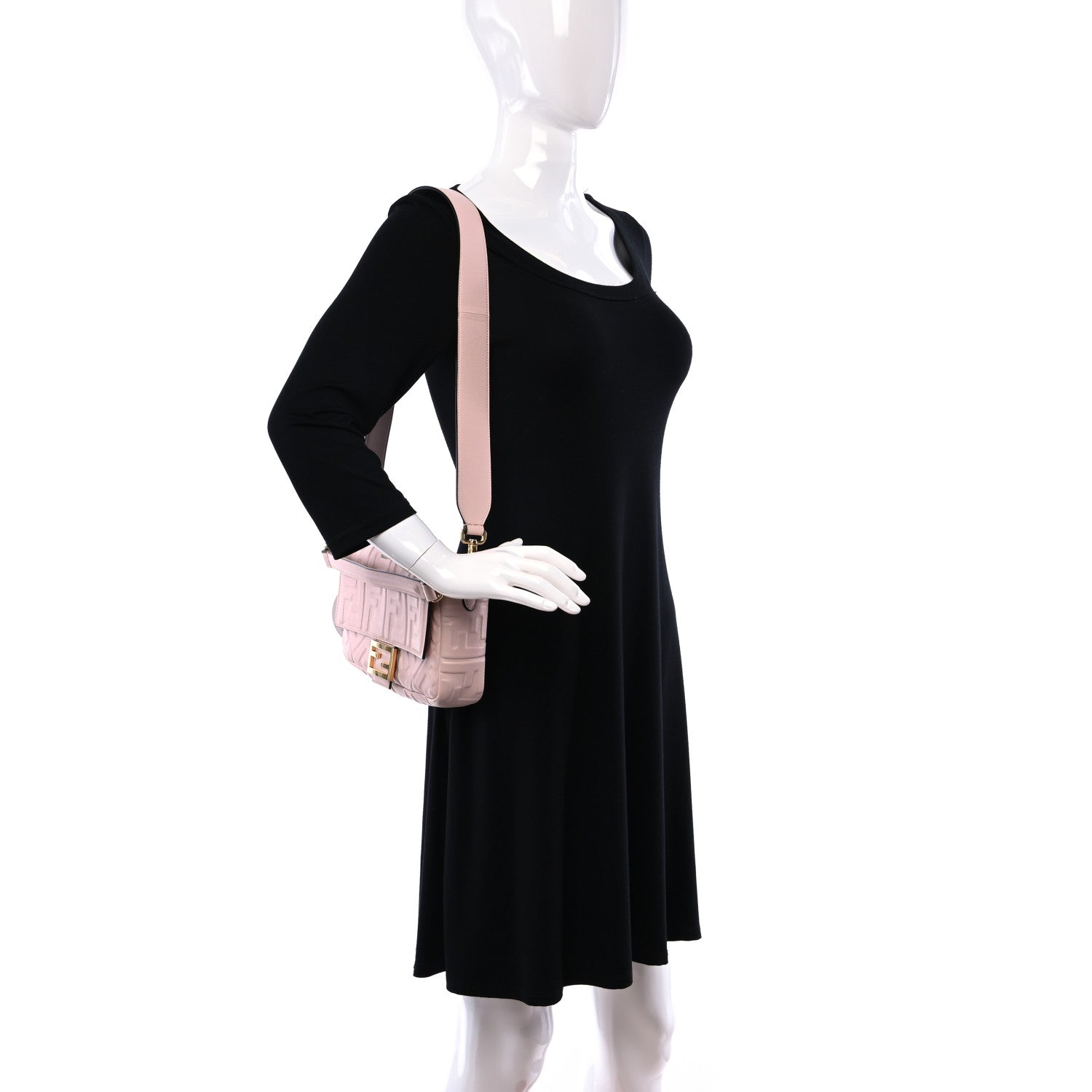 Fendi Nappa FF 1974 Embossed Baguette Rosa Quarzo 2 of 8