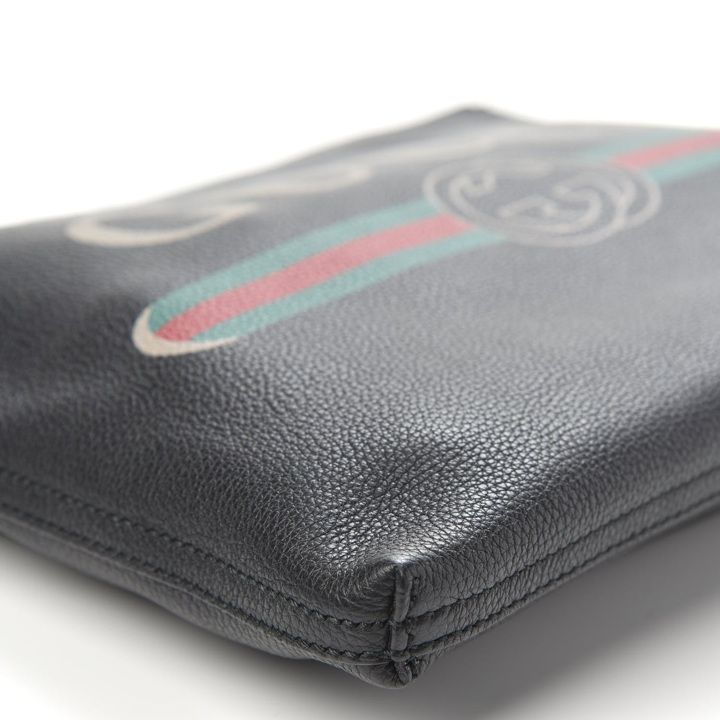 Pebbled Calfskin Medium Logo Portfolio Clutch Black