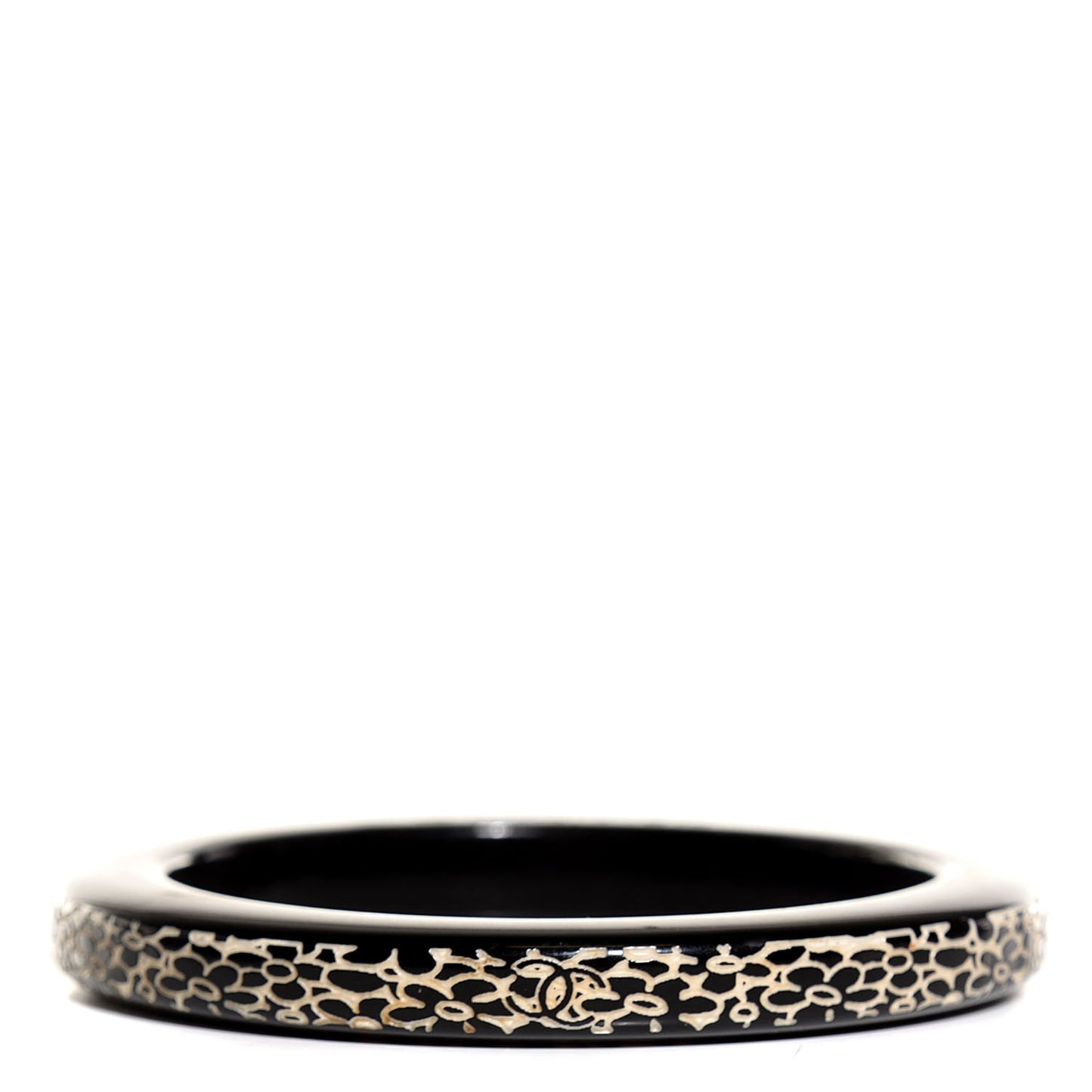 Laser Etched Floral Resin Narrow Bangle Black